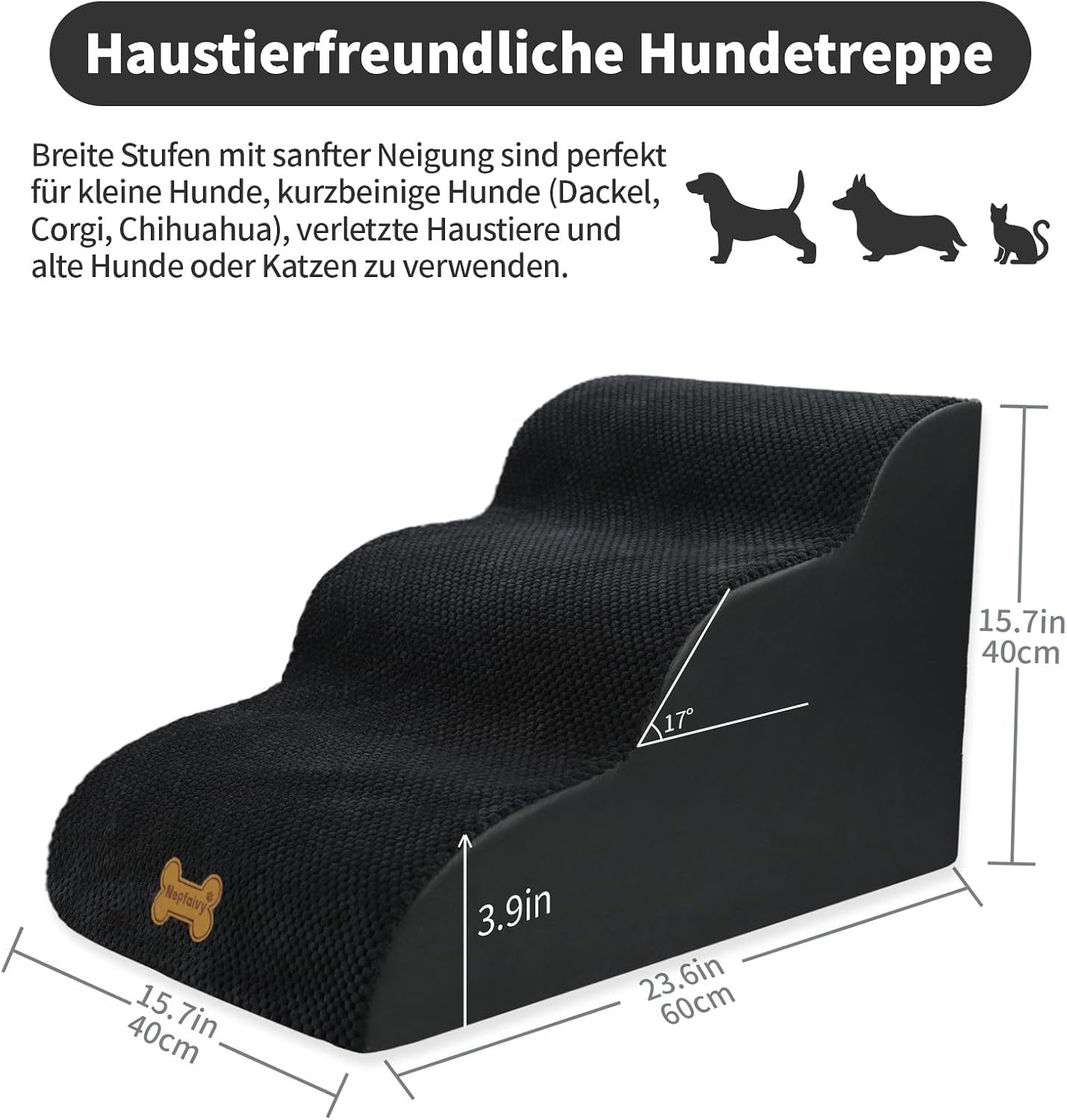Detalle 2 de Nepfaivy Hundetreppe 3‑Stufig 60x40x40cm
