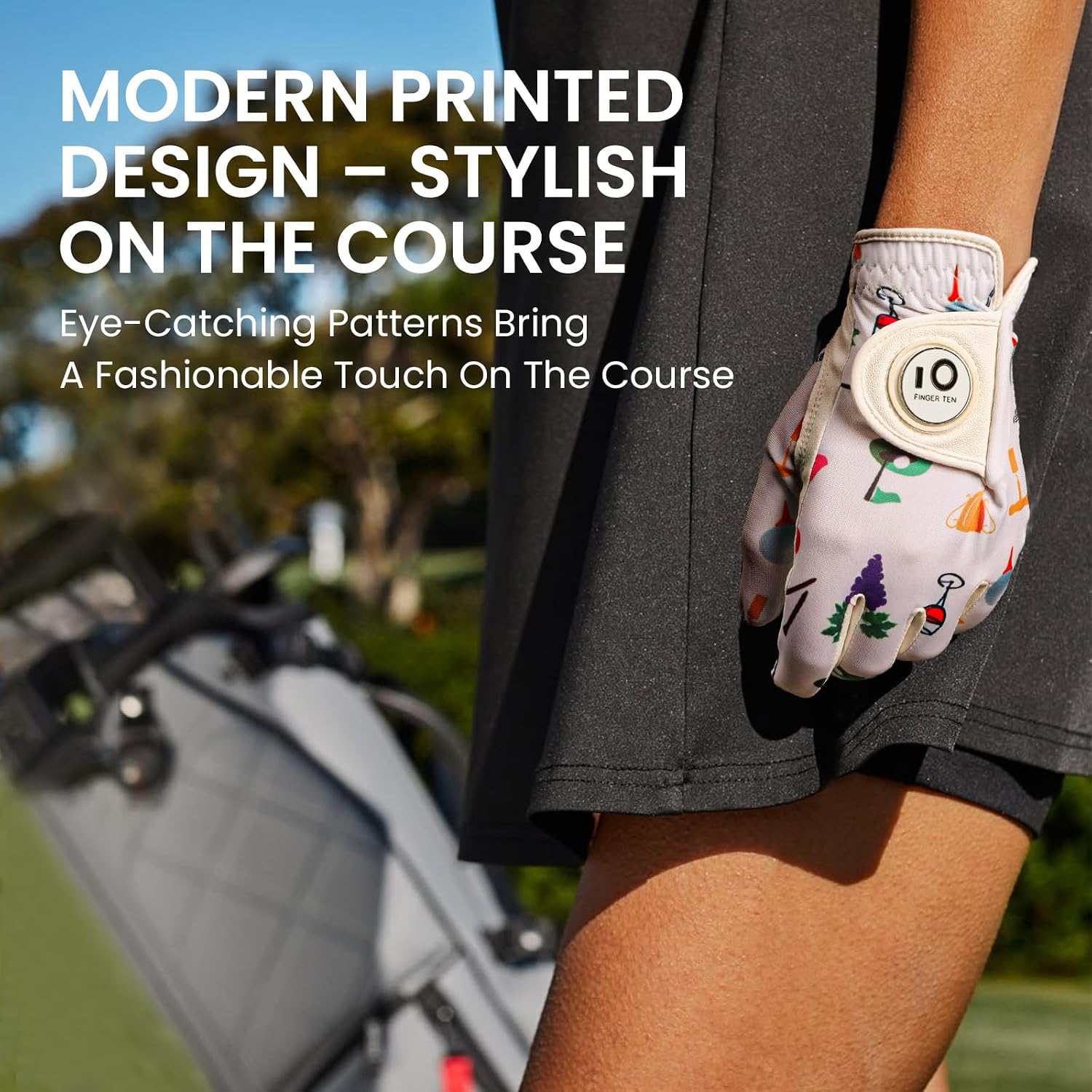 Detalle 2 de FINGER TEN Colorful Women's Golf Glove, Large, Full-Golf Party, Right Hand