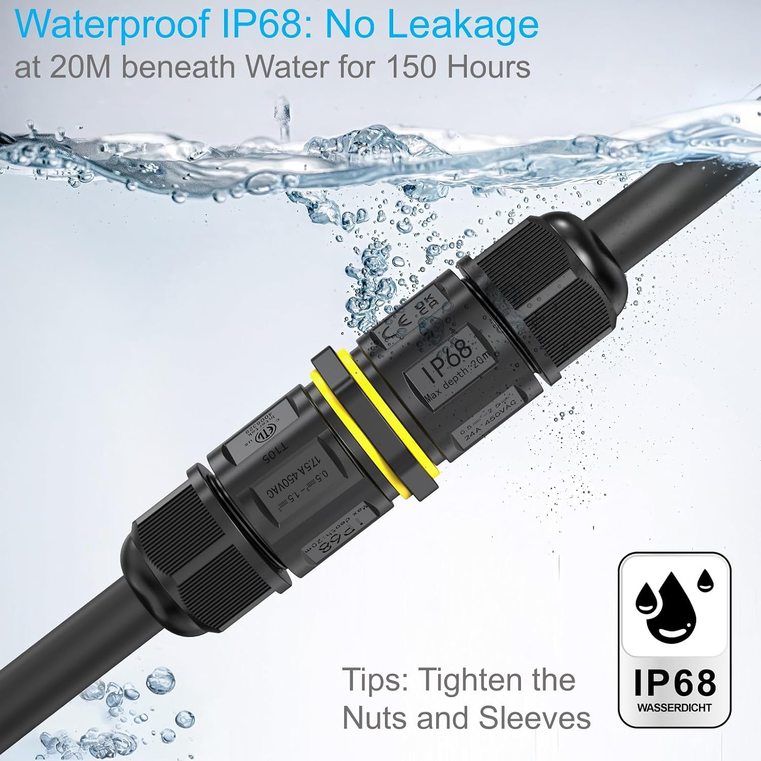 Detalle de EASERIA 17.5A (Normal) IP68-kabelconnector, 3-polig, voor kabels van 3–9 mm