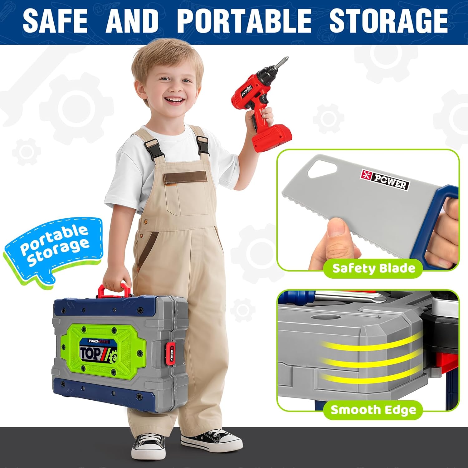 Detalle de Kids Tool Bench Set with Electric Drill and Realistic Tools (132pcs) — 2-in-1 Workbench & Toolbox for Ages 3–5