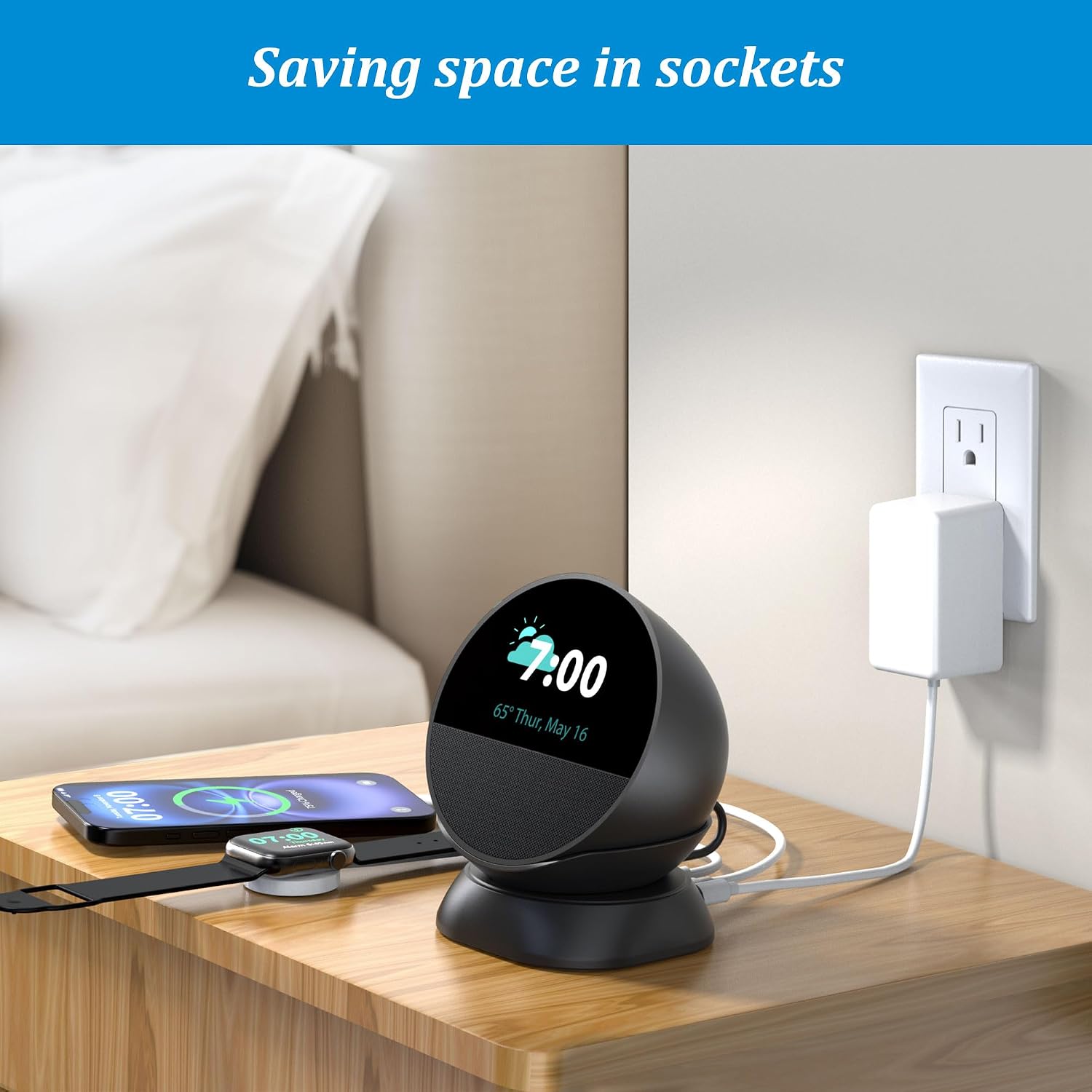 Detalle de PlusAcc Stand for Spot and Smartphones – Desktop Holder with USB-C and USB-A Charging Ports (Black)