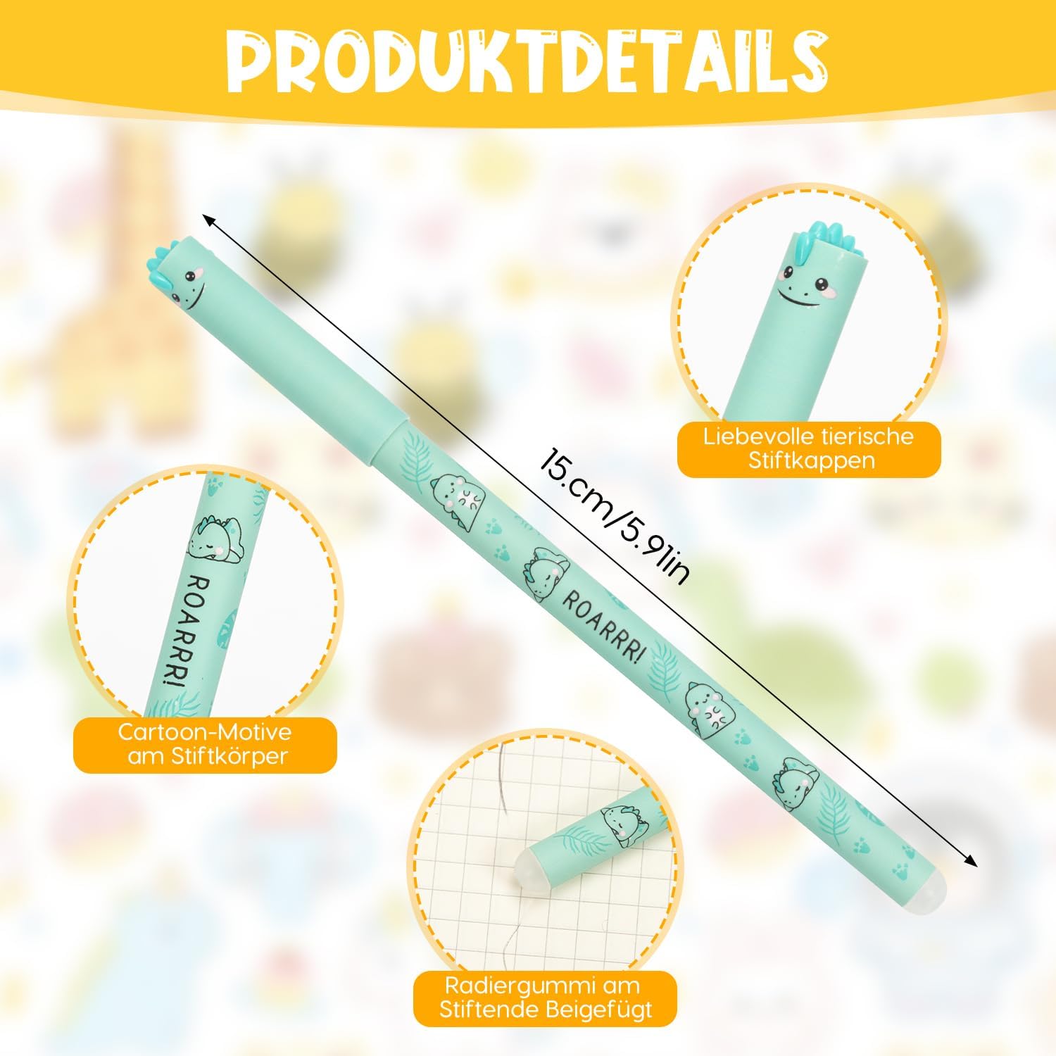 Thumbnail 1 de Zouwel radierbare Gelstifte im 8er-Set (0,5 mm Spitze) – mit Tier- und Weltraum-Motiven