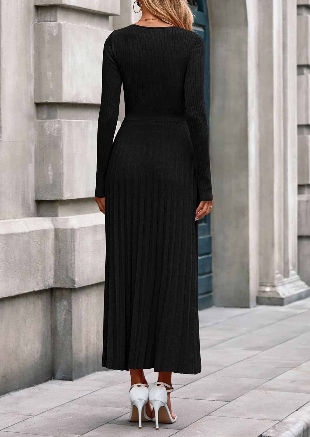 Thumbnail 4 de PRETTYGARDEN Long Sleeve Maxi Sweater Dress, Ribbed Knit, V-Neck, Pleated A-Line
