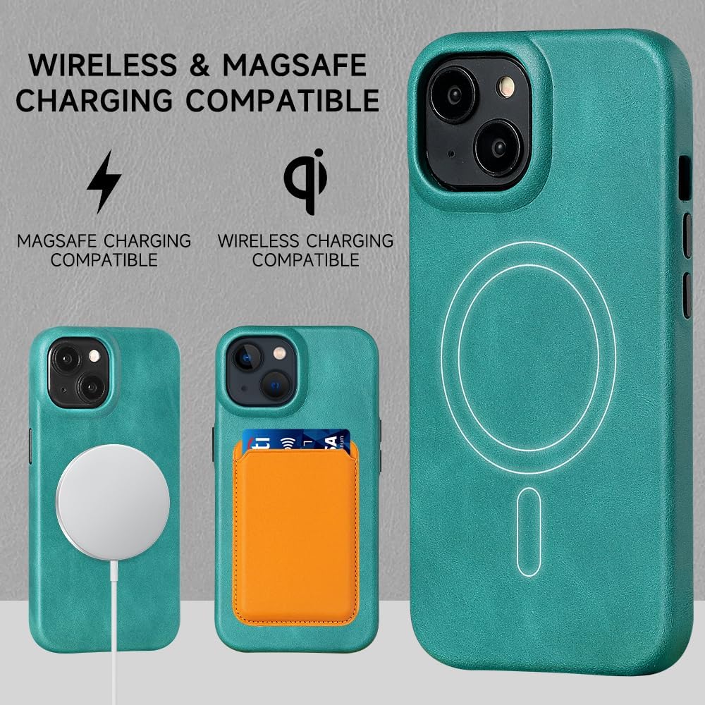 Thumbnail 1 de LUCKYCOIN Premium Genuine Leather MagSafe Case for iPhone 15 – Slim, Shockproof with Metal Buttons