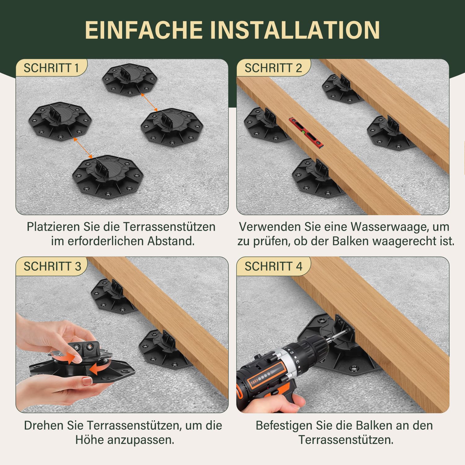 Thumbnail 6 de Gimisgu Stelzlager 100 Stück – höhenverstellbare Plattenlager für Terrassenunterkonstruktion (18–30 mm)