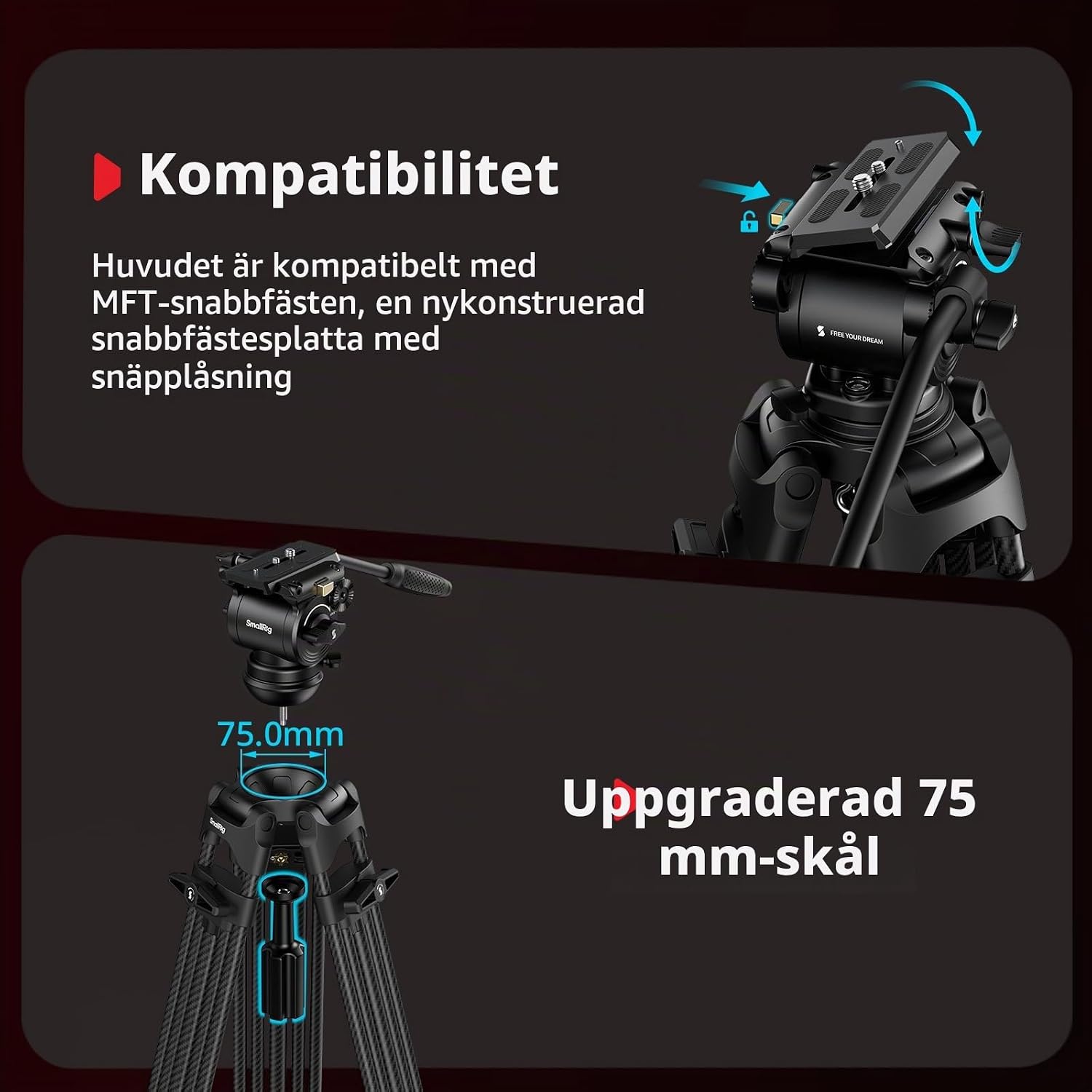 Thumbnail 6 de SMALLRIG FreeSpeed 5443 videostativ i kolfiber med vätskehuvud