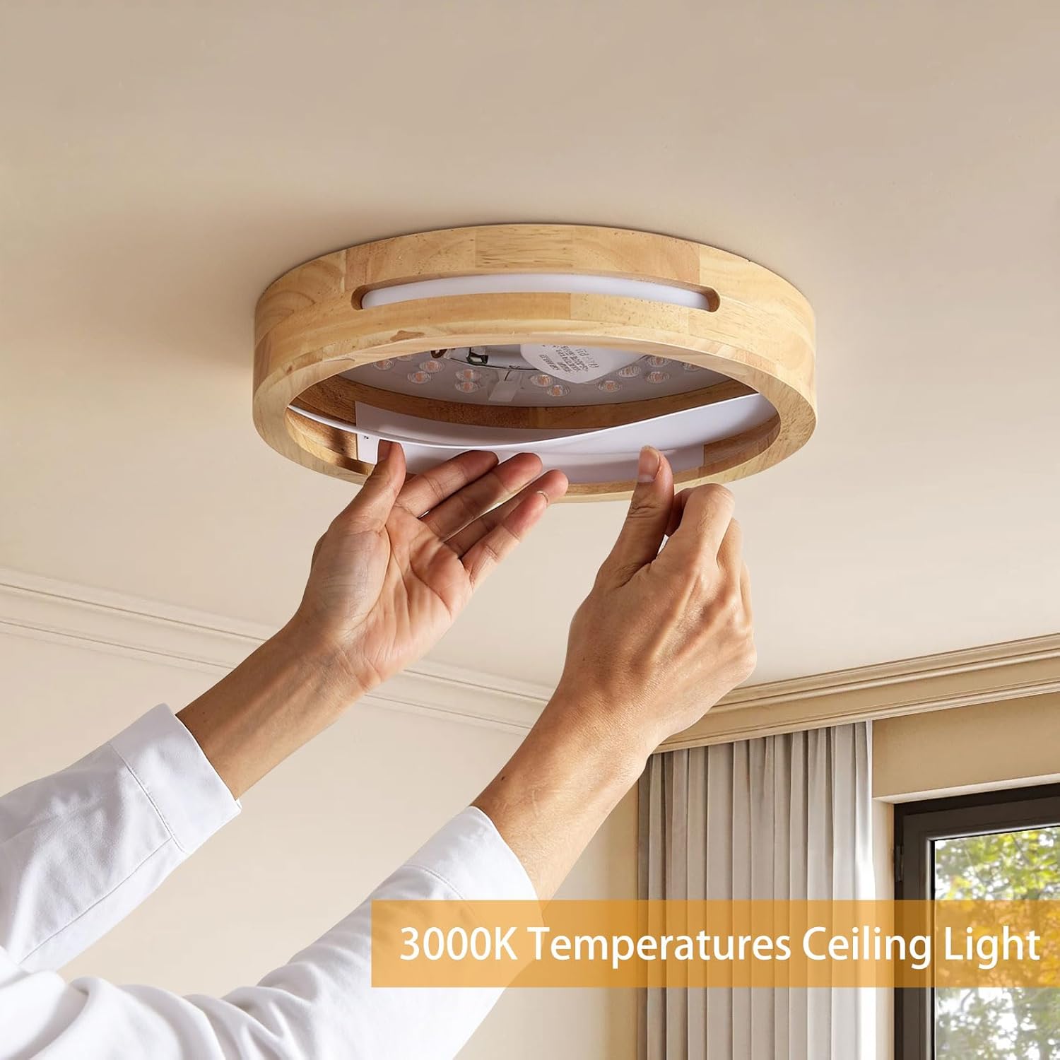 Thumbnail 1 de MELAYR Ceiling Lights LED 30W, 3000K Warm Flush Ceiling Lighting – Ø30cm, 3600LM, CRI≥80, Wooden Finish