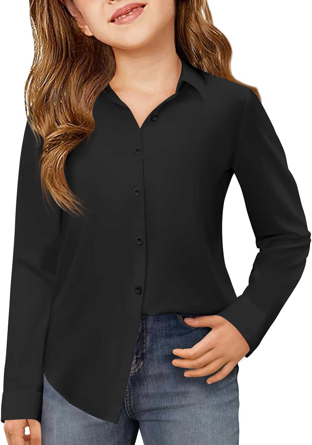 Detalle de Haloumoning meisjesblouse met lange mouwen, knoopsluiting en rechte pasvorm