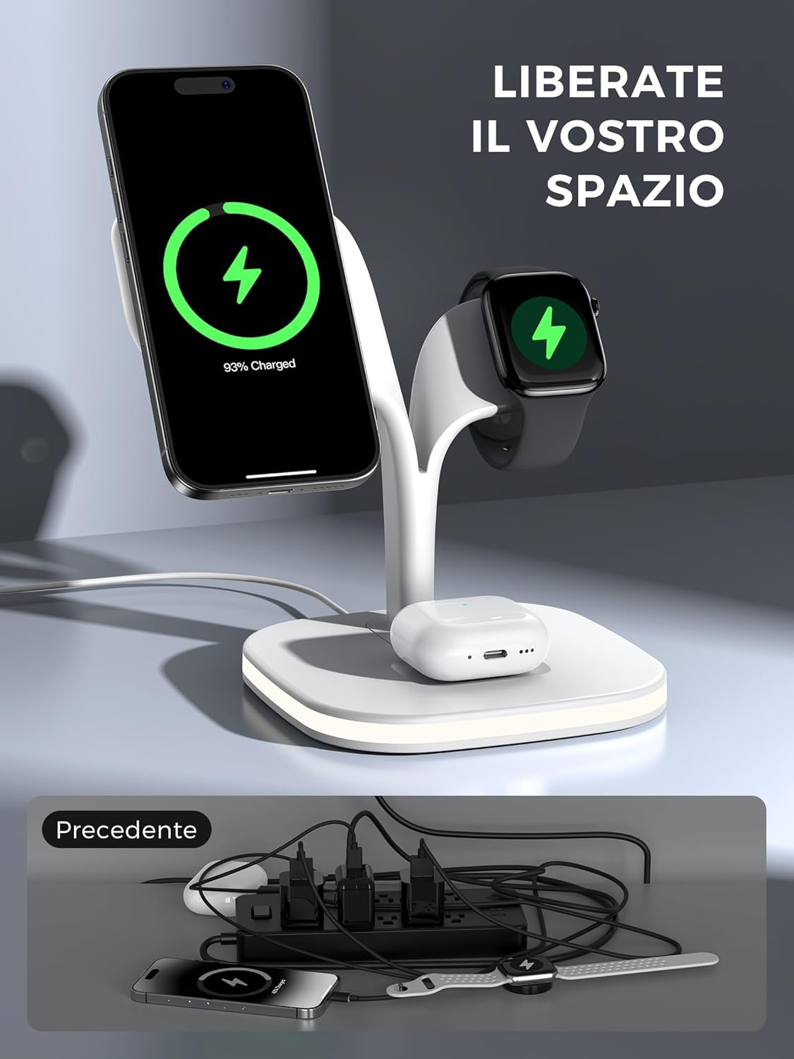 Thumbnail 2 de HJCE Caricatore Wireless 3 in 1 MagSafe per iPhone, Apple Watch e AirPods – Stazione di ricarica completa