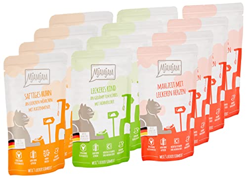 Thumbnail 9 de MjAMjAM Premium Nassfutter für Katzen – Mixpaket I (12 x 125 g) Huhn, Rind, Herzen – getreidefrei, hoher Fleischanteil