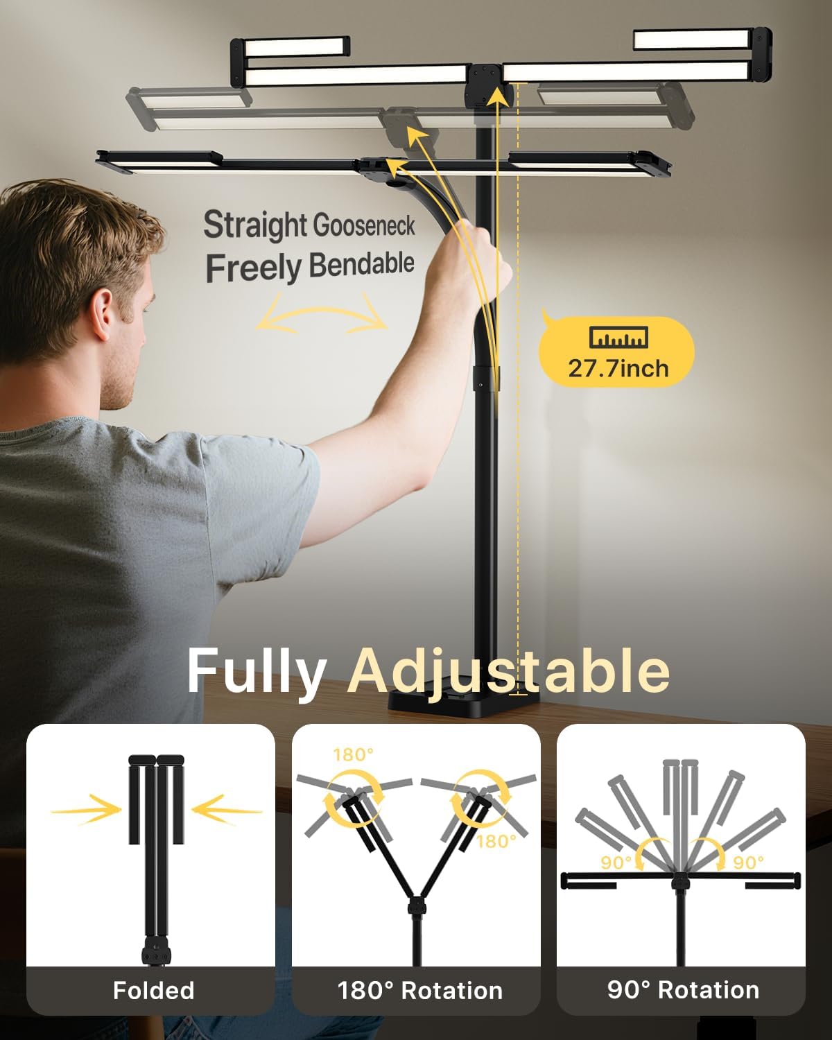 Detalle de ONEMIX 42" Desk Lamp with Clamp, 4-Panel LED Bar and Adjustable Lighting