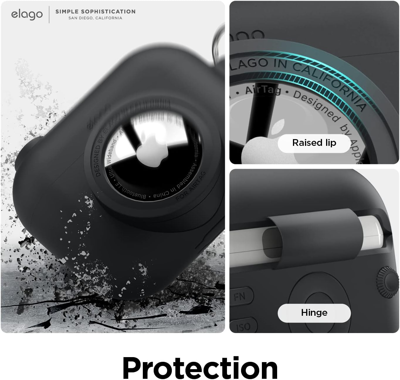Detalle de elago Coque instantanée pour AirPods 3 avec emplacement AirTag et porte-clés (design classique appareil photo) – Noir
