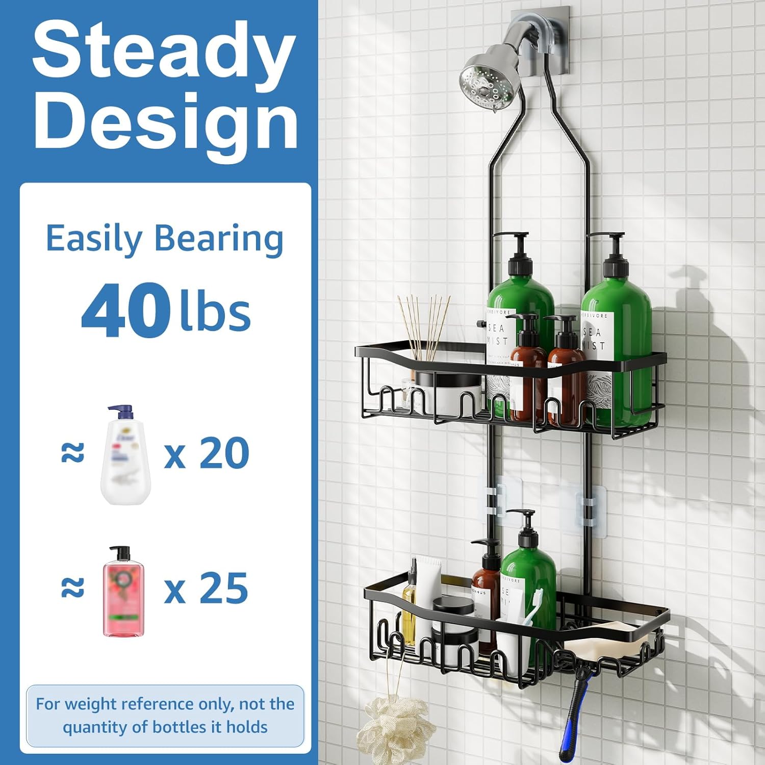 Detalle de Joqixon Upgraded Extended Length Shower Organizer with Hooks