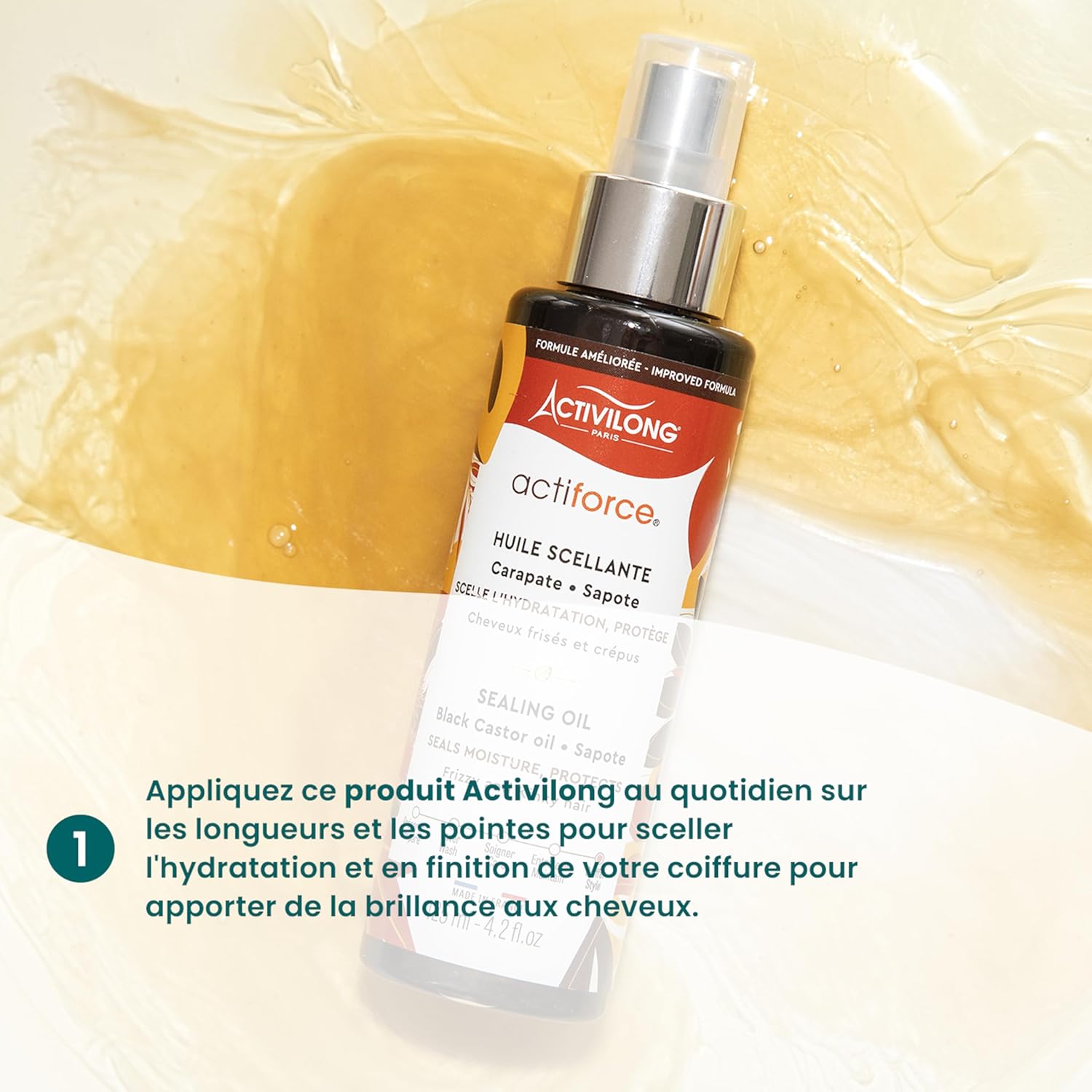 Thumbnail 4 de ACTIVILONG Huile Scellante Actiforce 99% d’ingrédients naturels – Hydrate, nourrit et protège (cheveux frisés et crépus) 100 ml