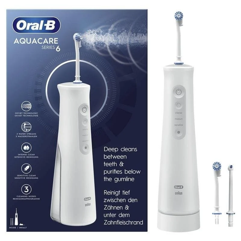 Detalle de Oral-B AquaCare 6 Pro-Expert inalámbrico Oxyjet Blanco: irrigador para una limpieza bucal profesional en casa