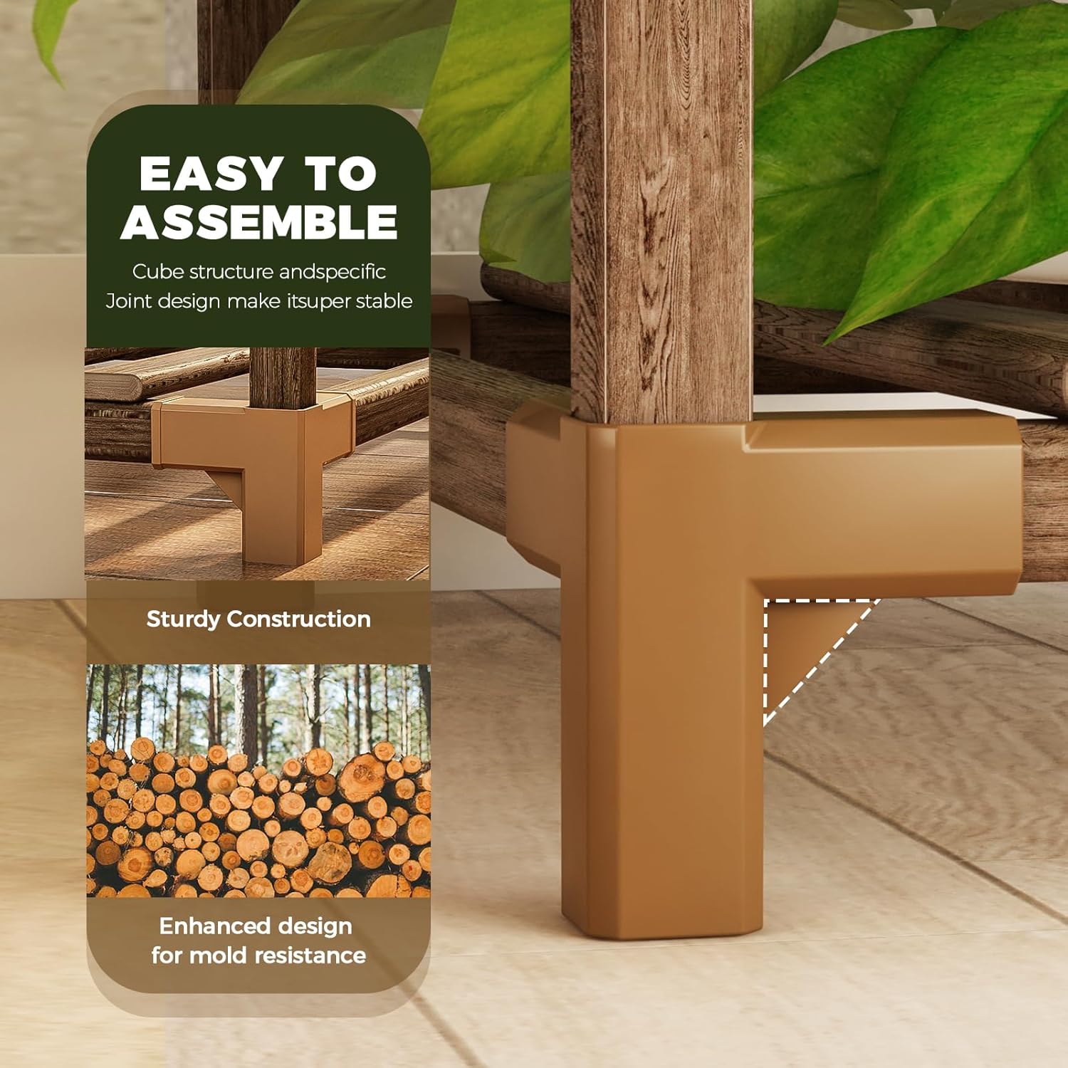 Detalle de Bamworld Großer Pflanzenständer Holz für 14 Töpfe (140×30×119 cm) – für Indoor & Outdoor