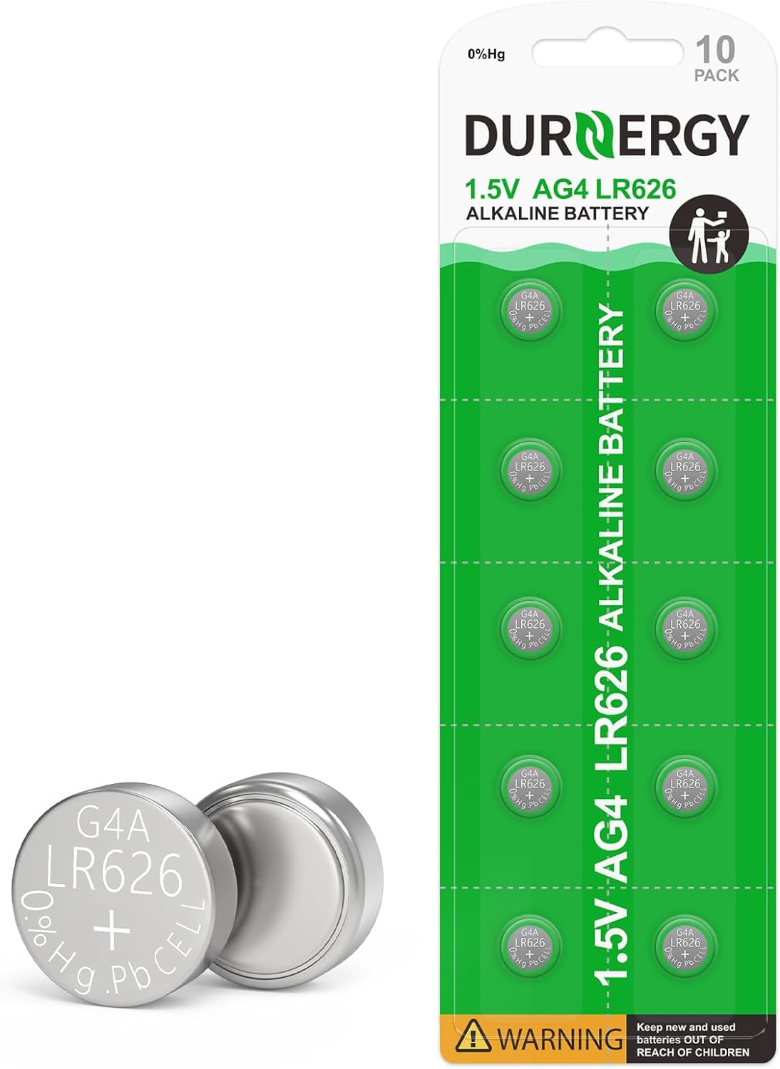 Detalle de DURNERGY AG4 Alkaline Watch Batteries, 10-Pack, 1.5 V, SR626SW/377