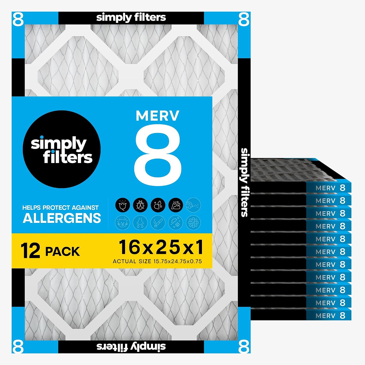 Detalle de Simply MF16251-12 16x25x1 HVAC Air Filter, MERV 8, 12-Pack