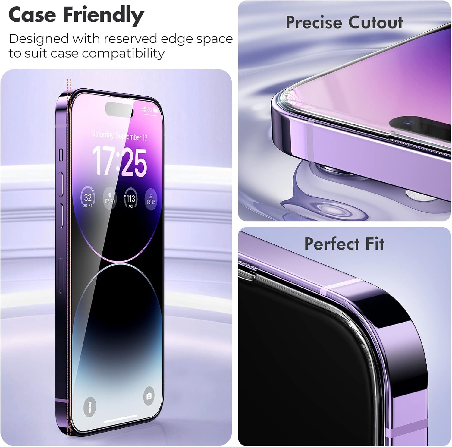 Detalle 2 de UNBREAKcable 3-Pack Screen Protector for iPhone 14 Pro Max (double shatterproof tempered glass, 9H)