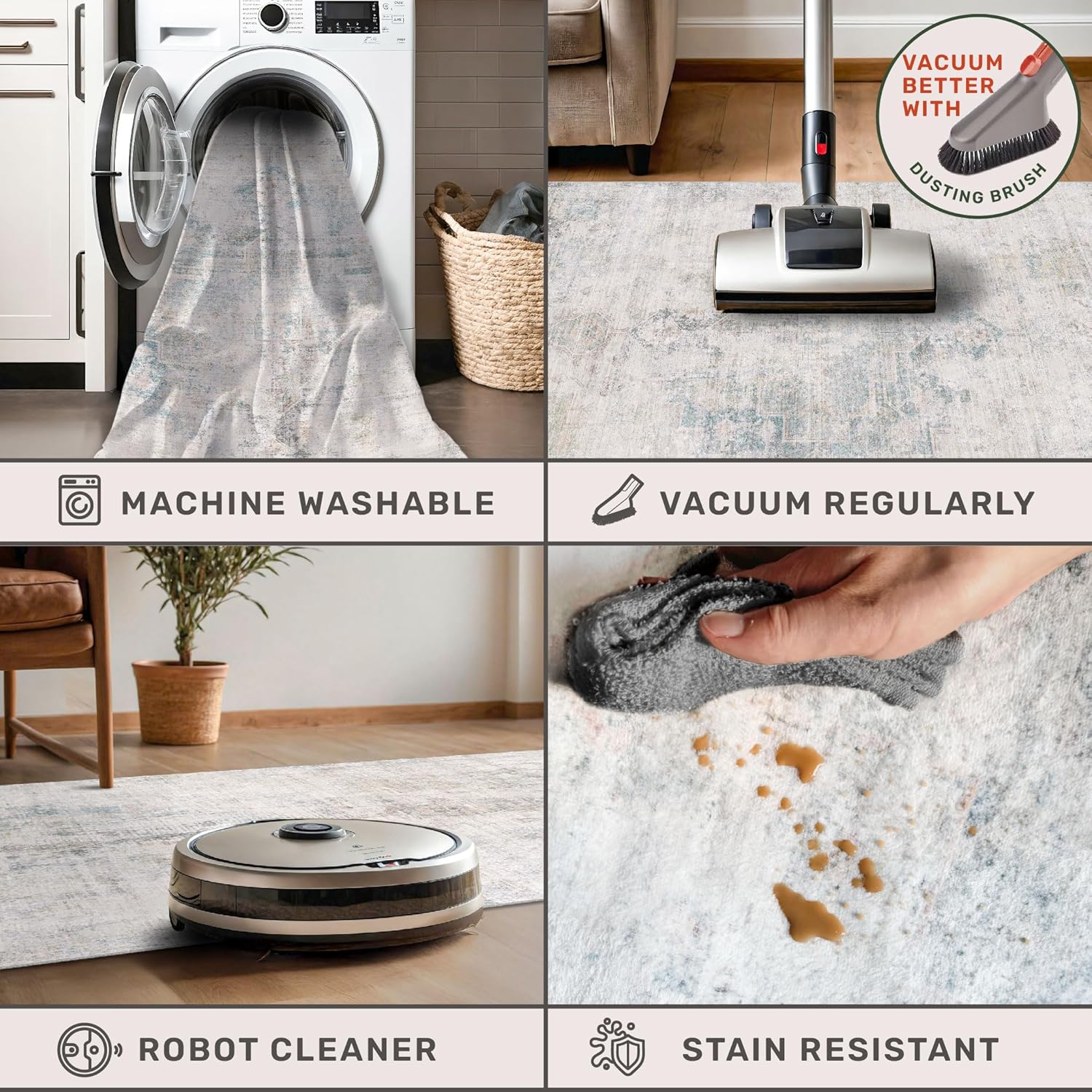 Thumbnail 3 de Hazo Haus 9x12 Washable Area Rug (Light Blue Vintage Medallion) – Non-Slip Low Pile, Stain Resistant