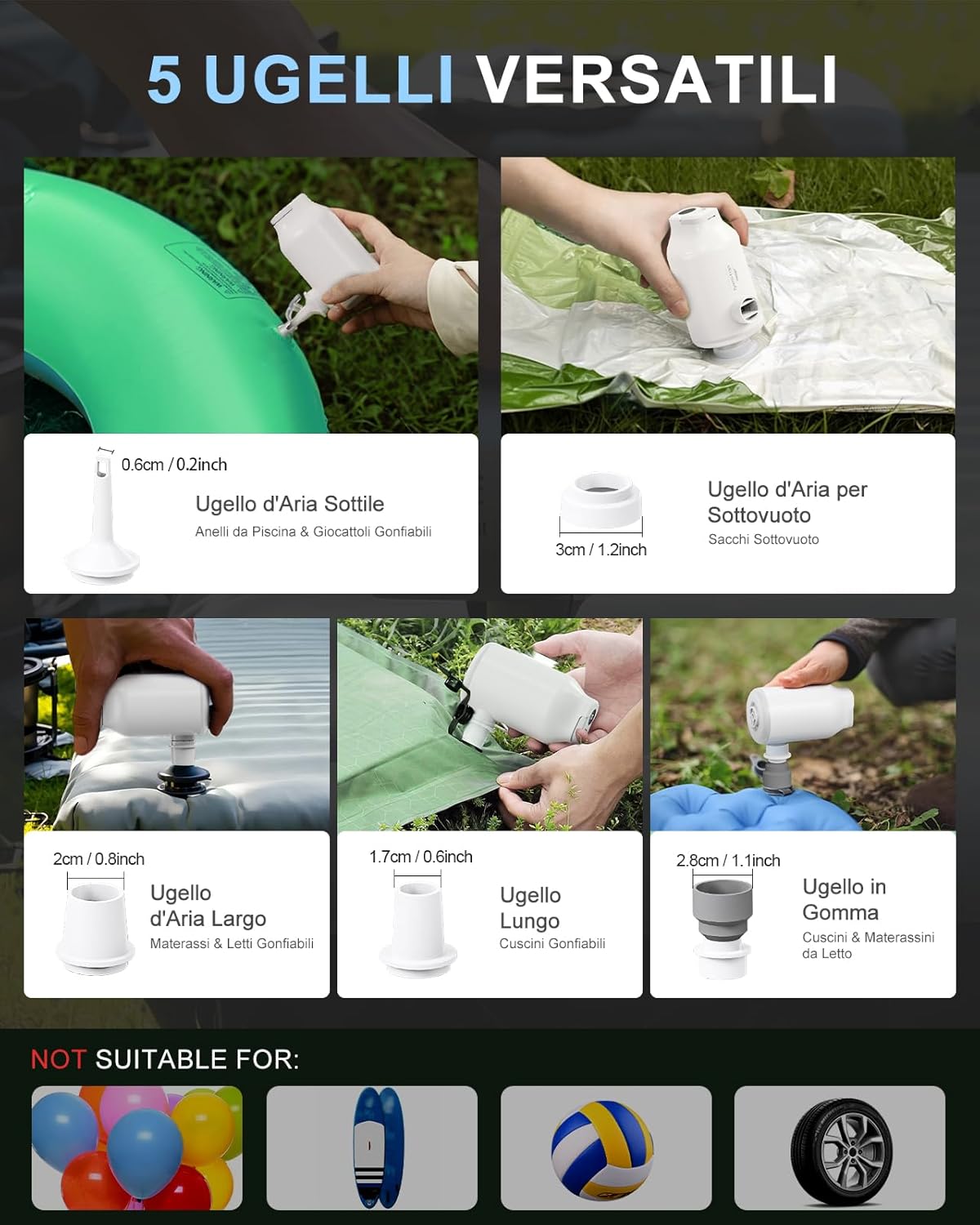 Thumbnail 4 de Pompa ad aria elettrica portatile iyes.top con batteria per materassi e gonfiabili