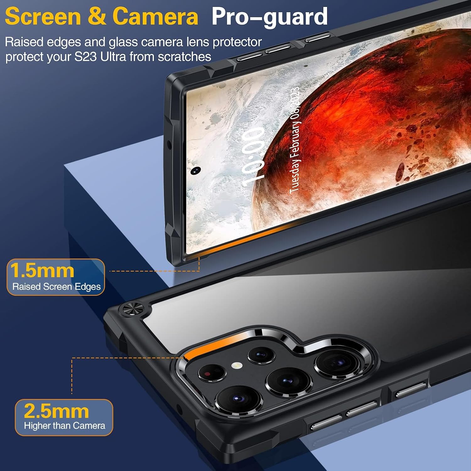Detalle de Oterkin Samsung-Galaxy-S23-Ultra Case, Clear Back, Black, Lens Protectors