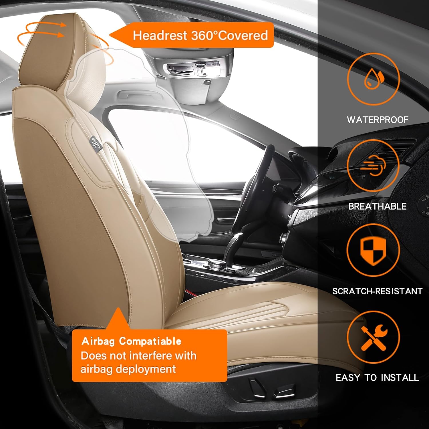 Thumbnail 3 de MINGBRON Car Seat Covers: Front Waterproof Protector in Beige (Fits Most Cars)