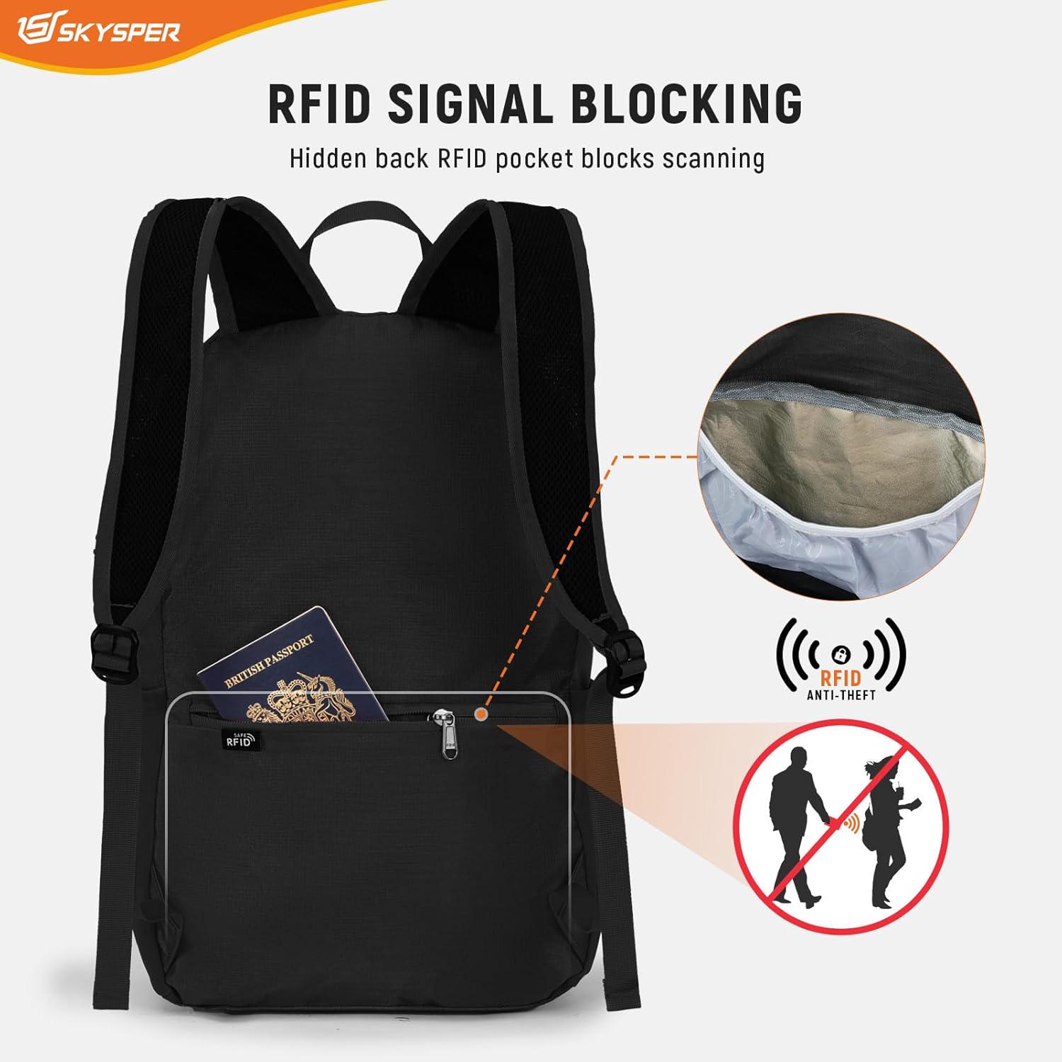 Thumbnail 1 de SKYSPER Lightweight Travel Backpack Anti-Theft RFID Foldable Daysack (20L)