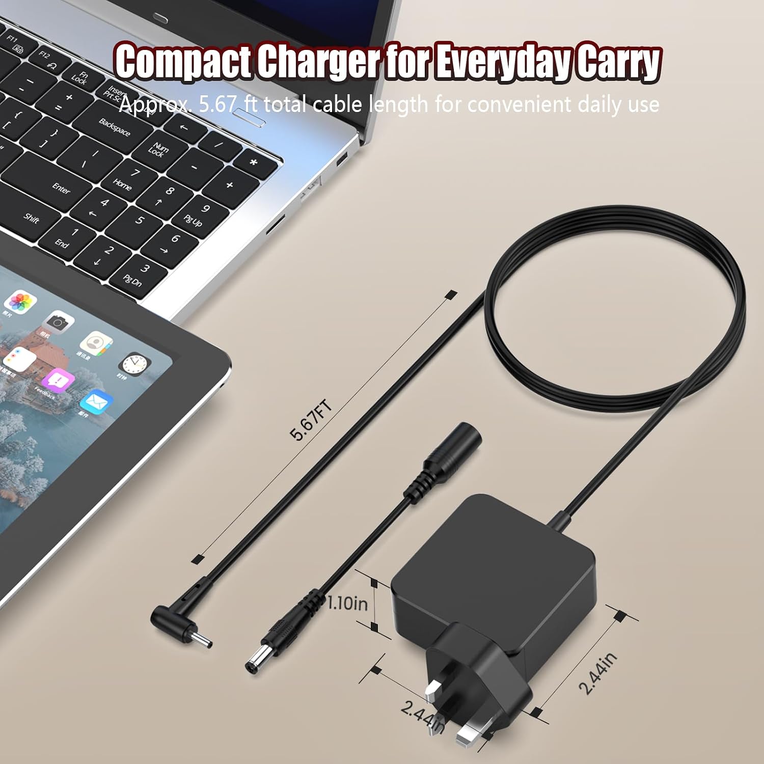 Detalle 2 de 45W ASUS Laptop Charger for UK use – 19V 2.37A (4.0 x 1.35mm) with 5.5 x 2.5mm adapter, 3‑pin plug