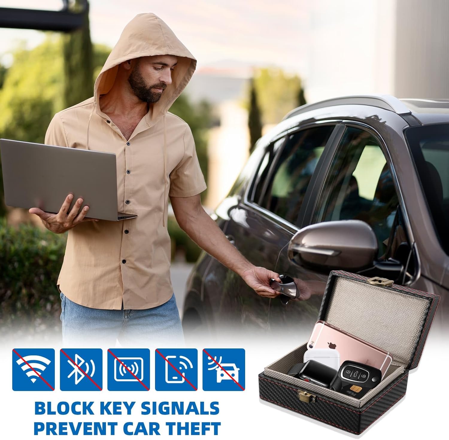 Thumbnail 2 de DYUEE Faraday Box for Car Keys (19x12x9cm) + Faraday Pouch, RFID Signal Blocker for Key Fobs (Large)