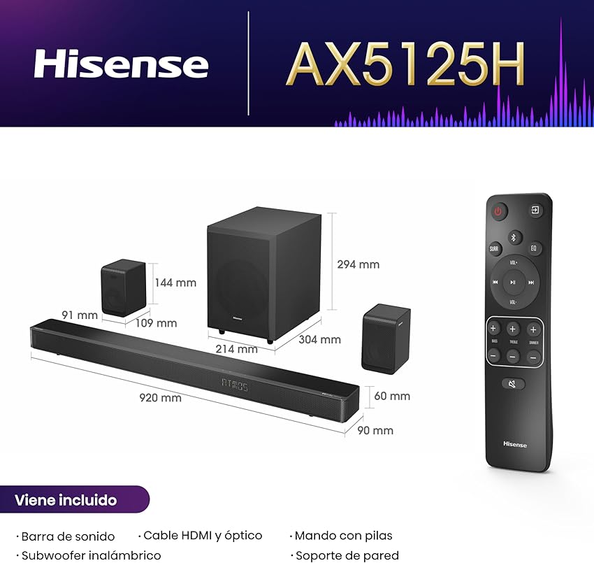 Thumbnail 2 de Hisense AX5125H Barra de Sonido 5.1.2 con Dolby Atmos 🔊