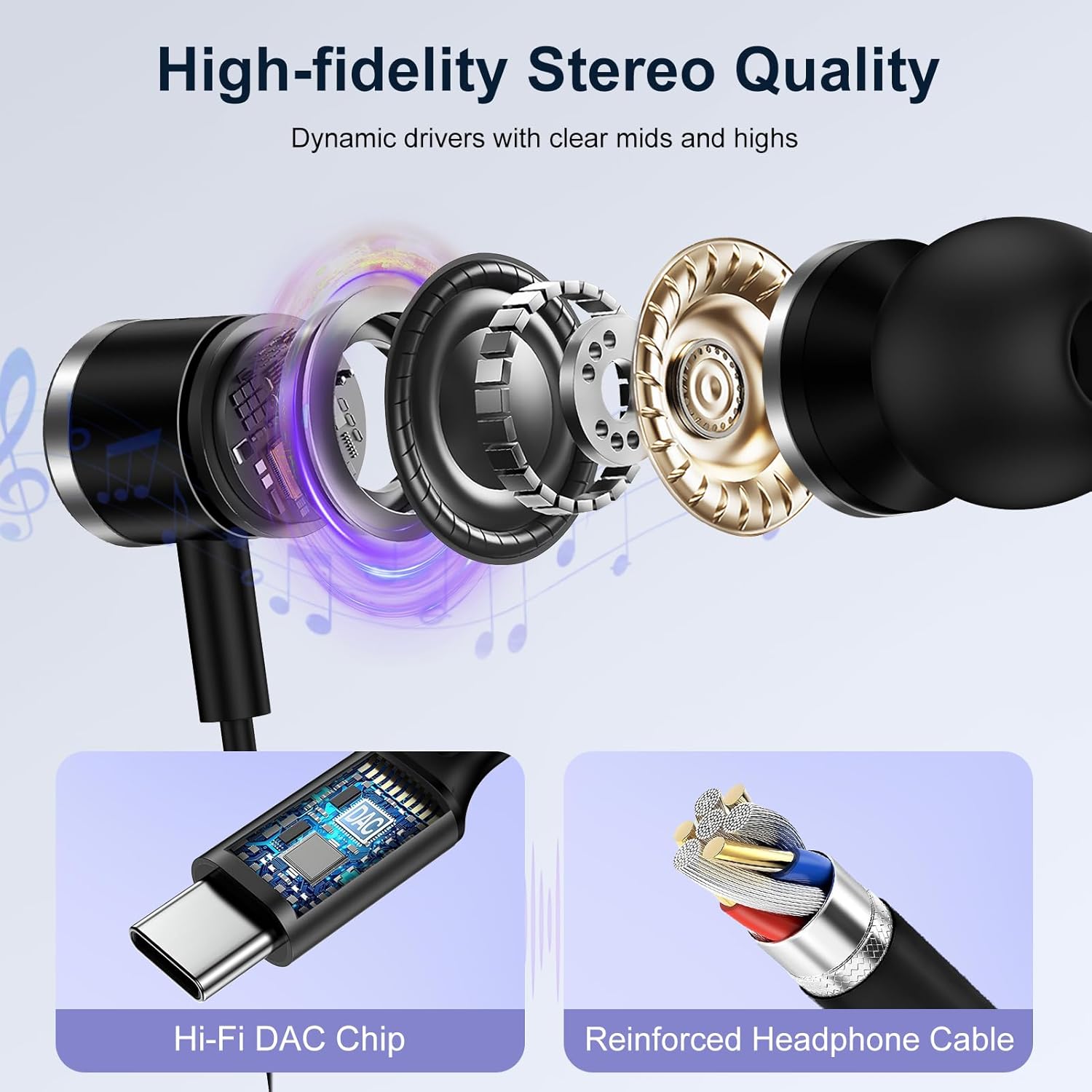 Thumbnail 2 de AILKIN USB-C Kopfhörer mit Kabel – In-Ear mit Mikrofon, kompatibel mit Samsung Galaxy, iPhone, Google Pixel und mehr