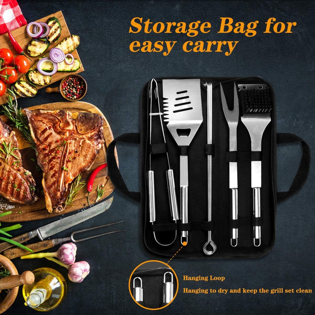 Thumbnail 5 de QH7 10-Pack BBQ Tool Set (Stainless Steel) with Storage Bags for Outdoor Grilling