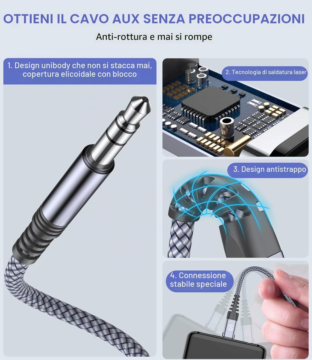 Detalle 2 de Sweguard: Cavo adattatore USB-C a 3,5 mm (1,2 m) per Huawei, Samsung, Xiaomi e altro – audio ad alta fedeltà