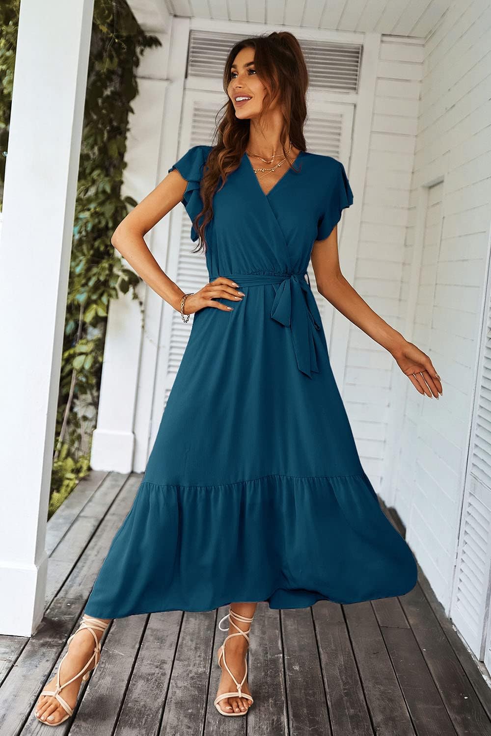 Detalle 2 de PRETTYGARDEN Women's Chiffon Maxi Dress