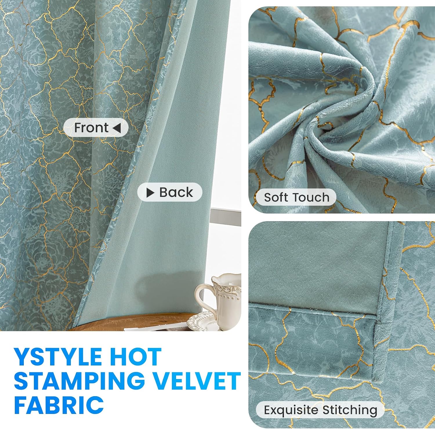 Thumbnail 4 de Ystyle Rideau Occultant Velours Lot de 2 – 140x260 cm, gris vert, élégance et isolation