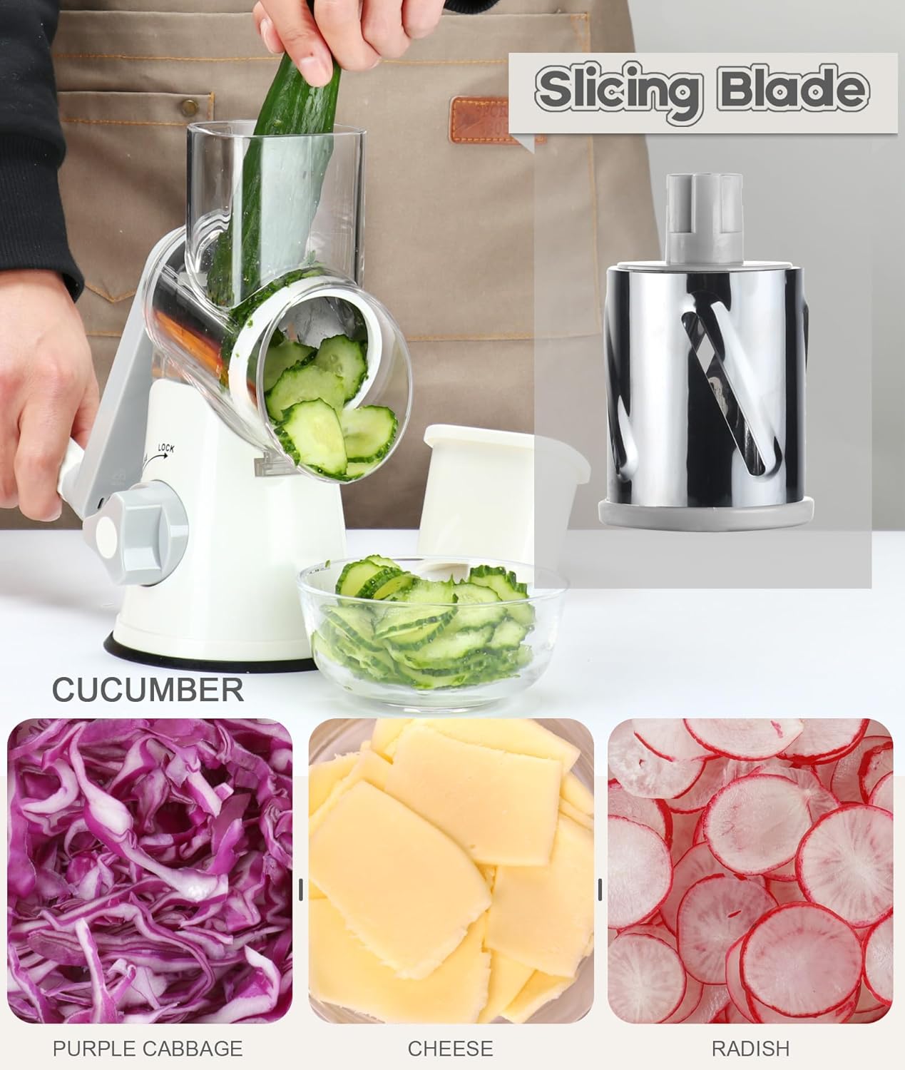 Detalle de Ourokhome Rotary Cheese Grater 3 blades 🧀