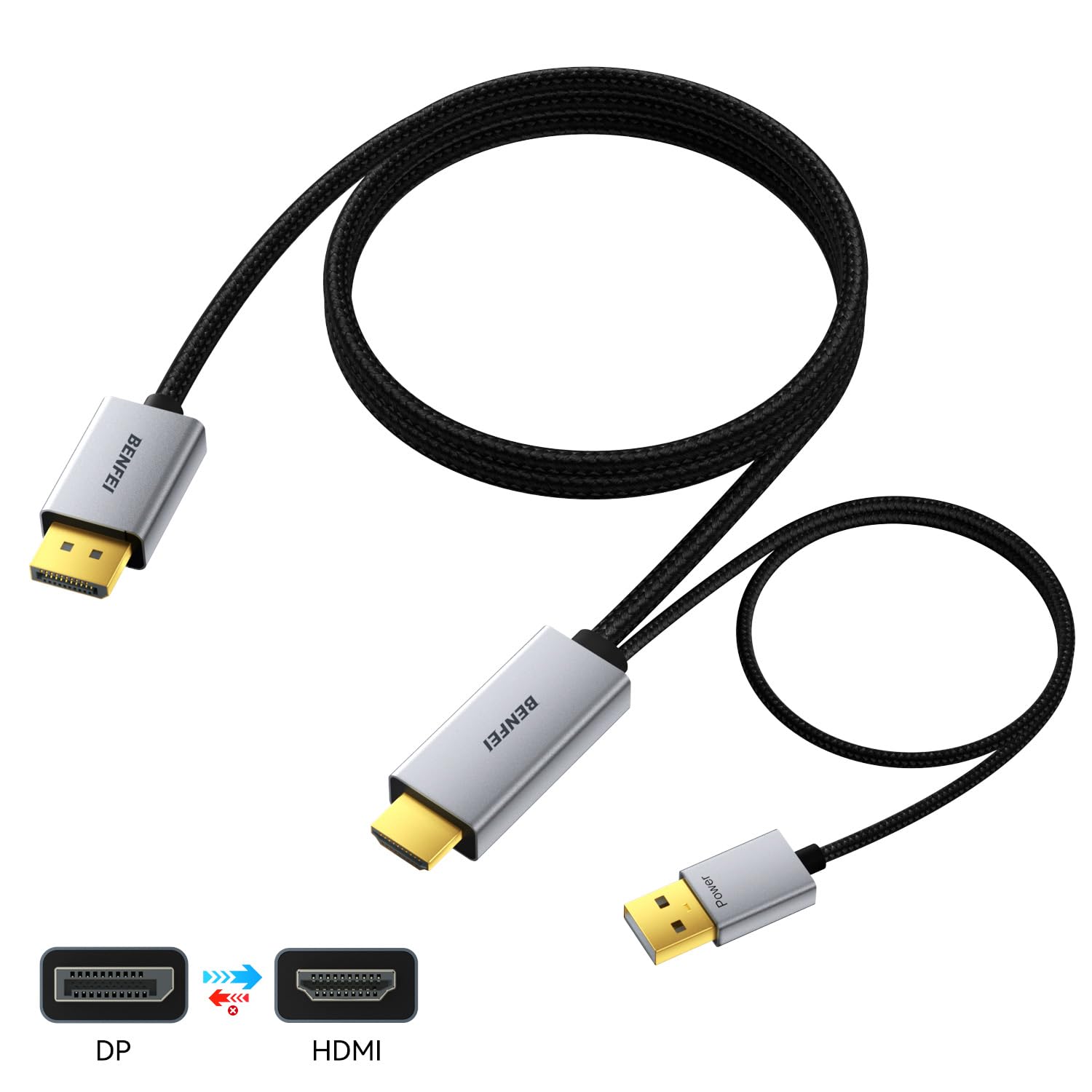 Detalle de BENFEI DisplayPort 1.4 to HDMI 2.1 1.8m Cable: DP Source to HDMI Display, 8K60 / 4K120+ for PC