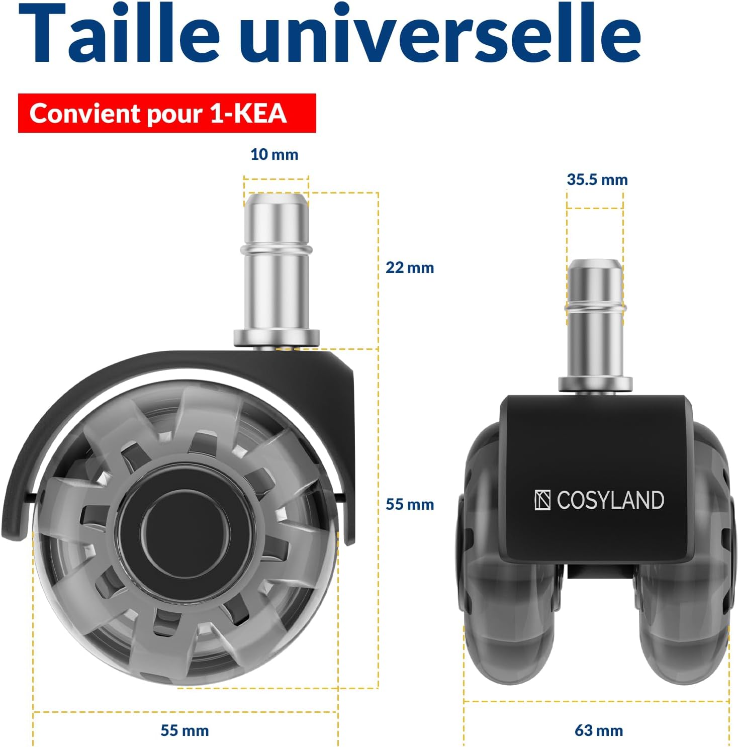 Detalle de COSYLAND 5PCS Roulette Chaise Bureau 10x22mm – Roulettes Silencieuses, 360° et capacité 300 kg