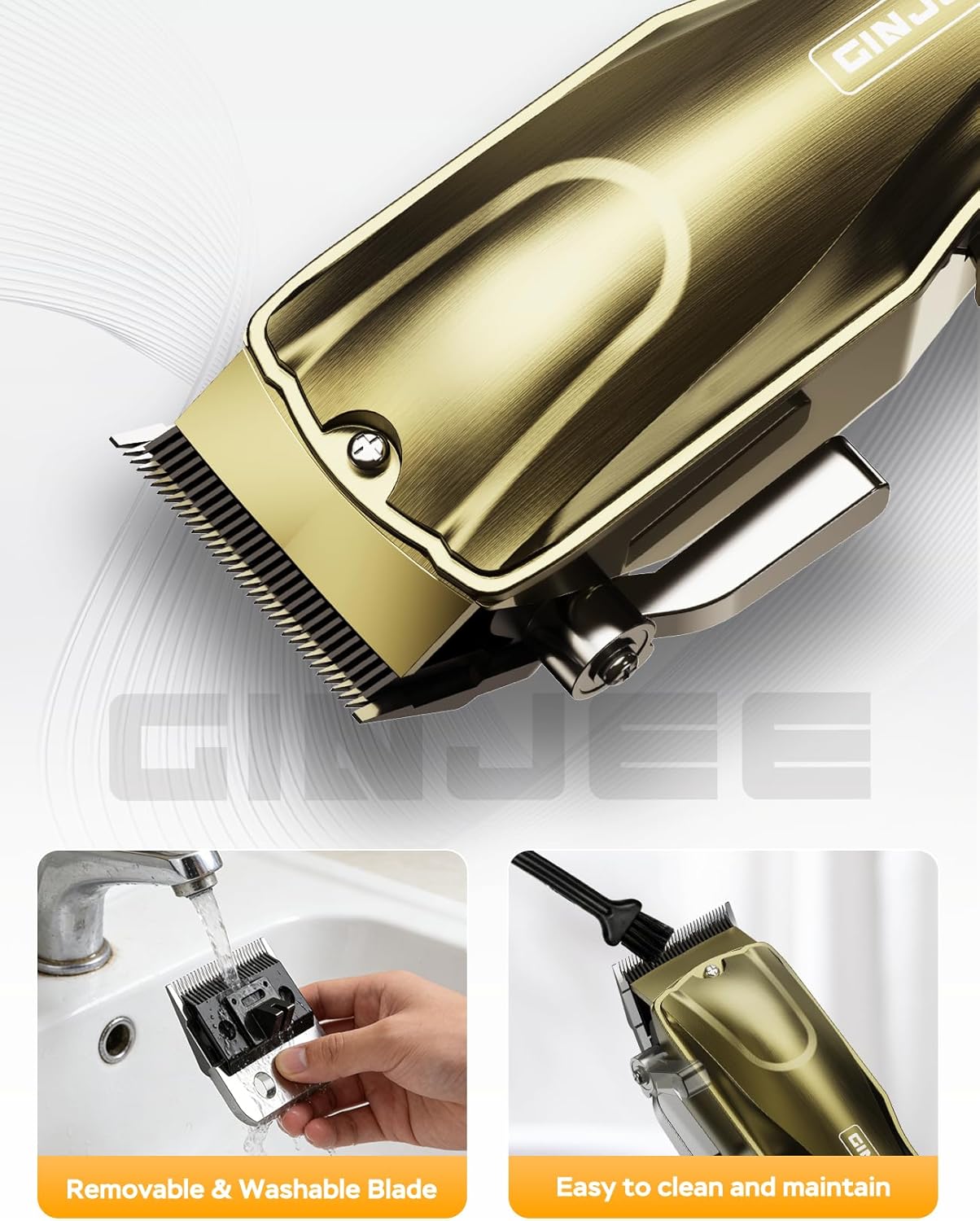 Thumbnail 4 de GinJee Cordless & Corded Hair Clippers for Men (Gold) with LED, 5H Runtime, Waterproof Blade