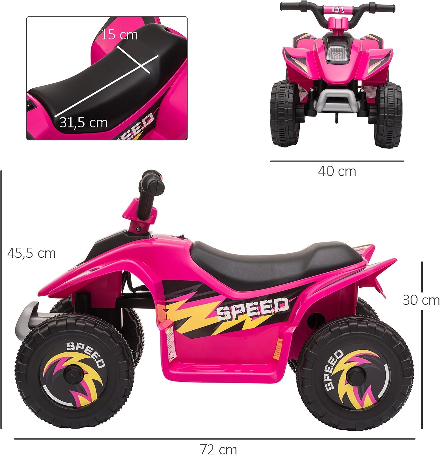 Thumbnail 6 de HOMCOM 370-166V90PK elektrische kinderquad, 6 V, voor- en achteruit