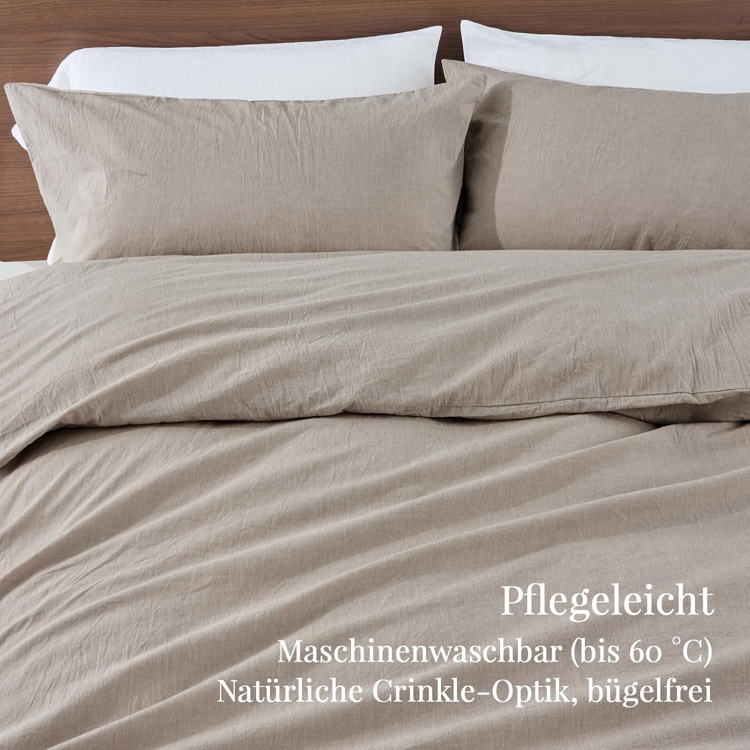 Thumbnail 4 de DuvetNova Bettwäsche 200x200 Baumwolle – 3-teilig, Leinen-Optik, Beige