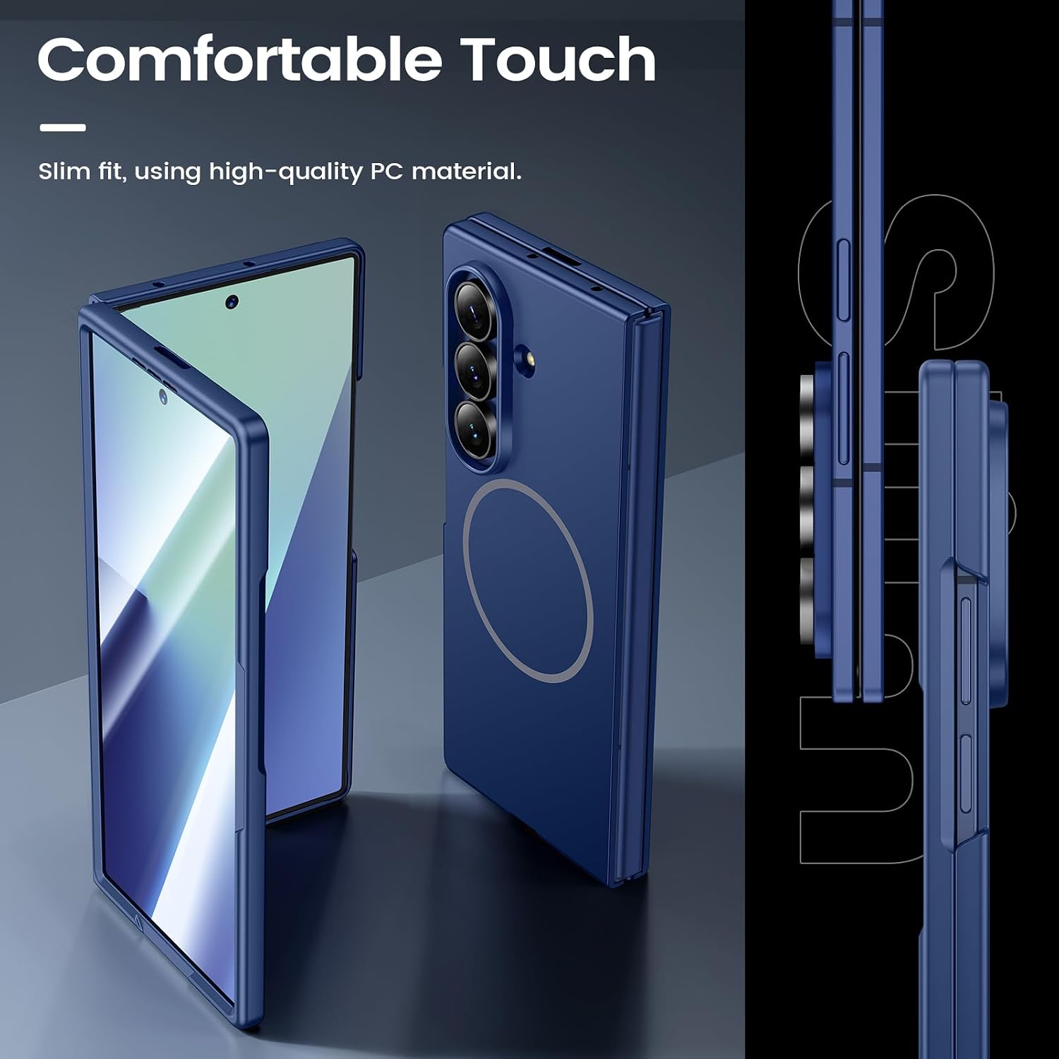 Detalle de HWeggo for Samsung Galaxy Z Fold 7 case with built-in 9H screen protector (blue)