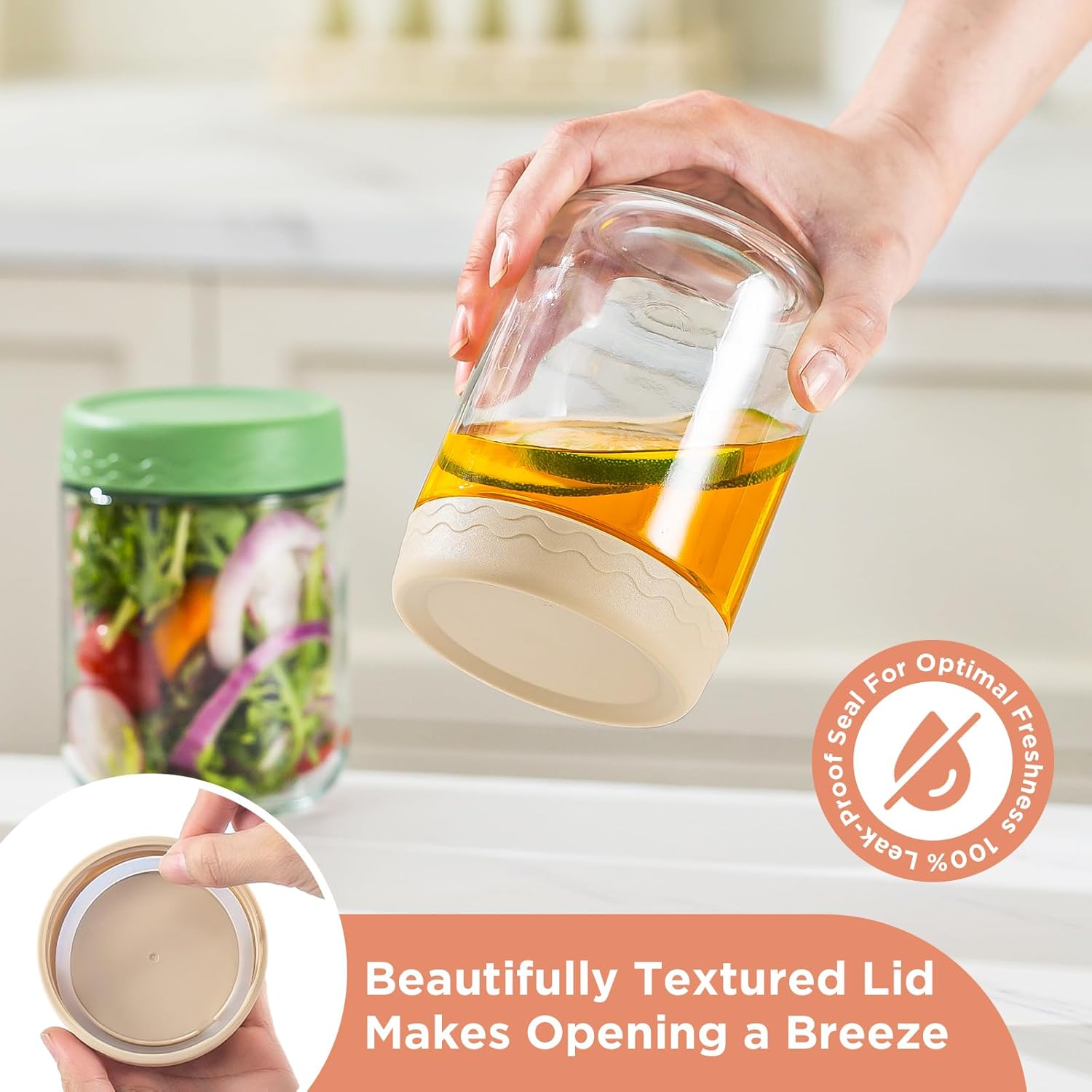 Thumbnail 2 de DRKIO 16 oz Overnight Oats Glass Storage Jars with Airtight Lids (6-Pack)