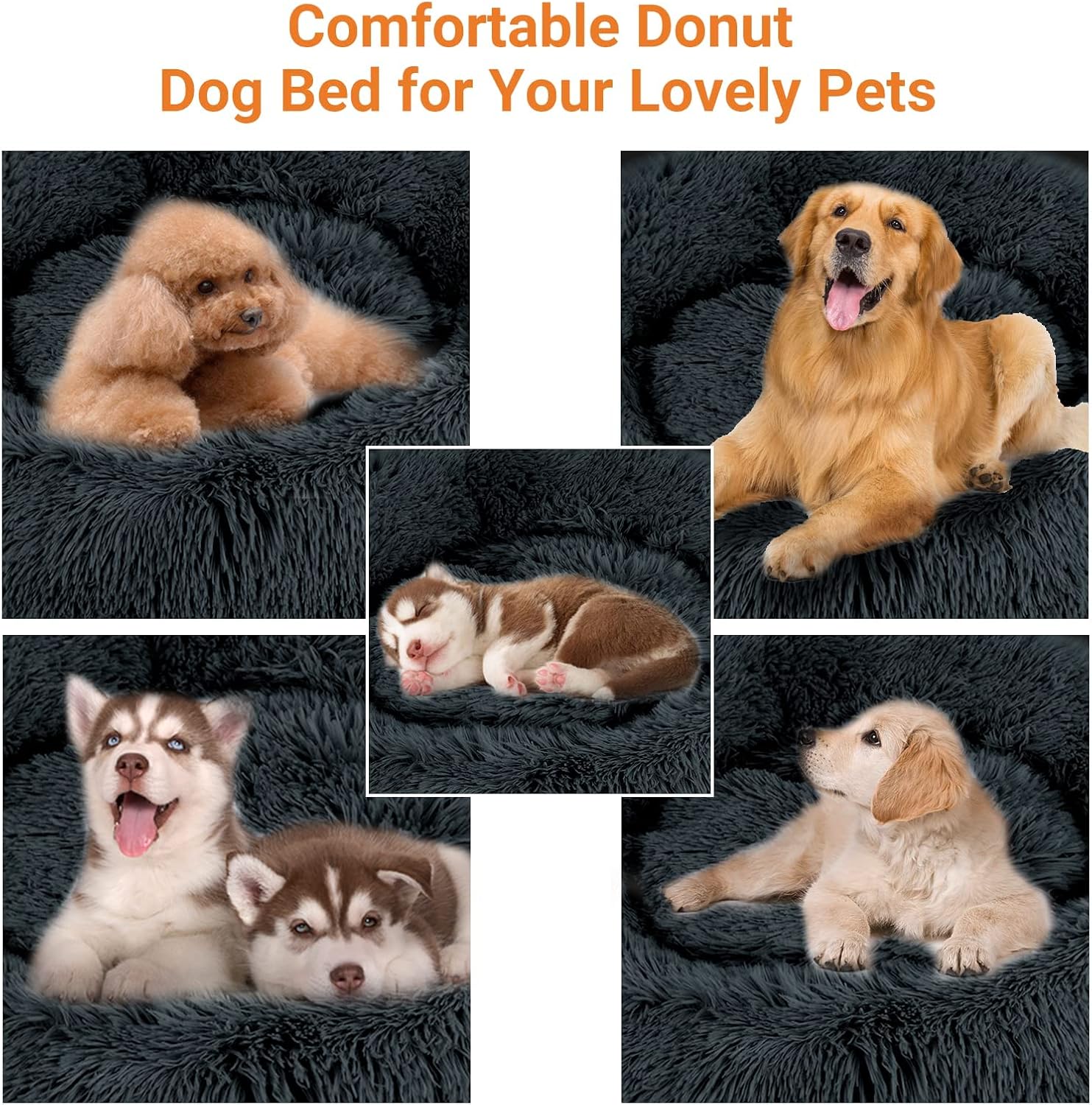 Thumbnail 5 de Donut Dog Bed Medium (60cm) – Washable, removable cover calming plush pet bed