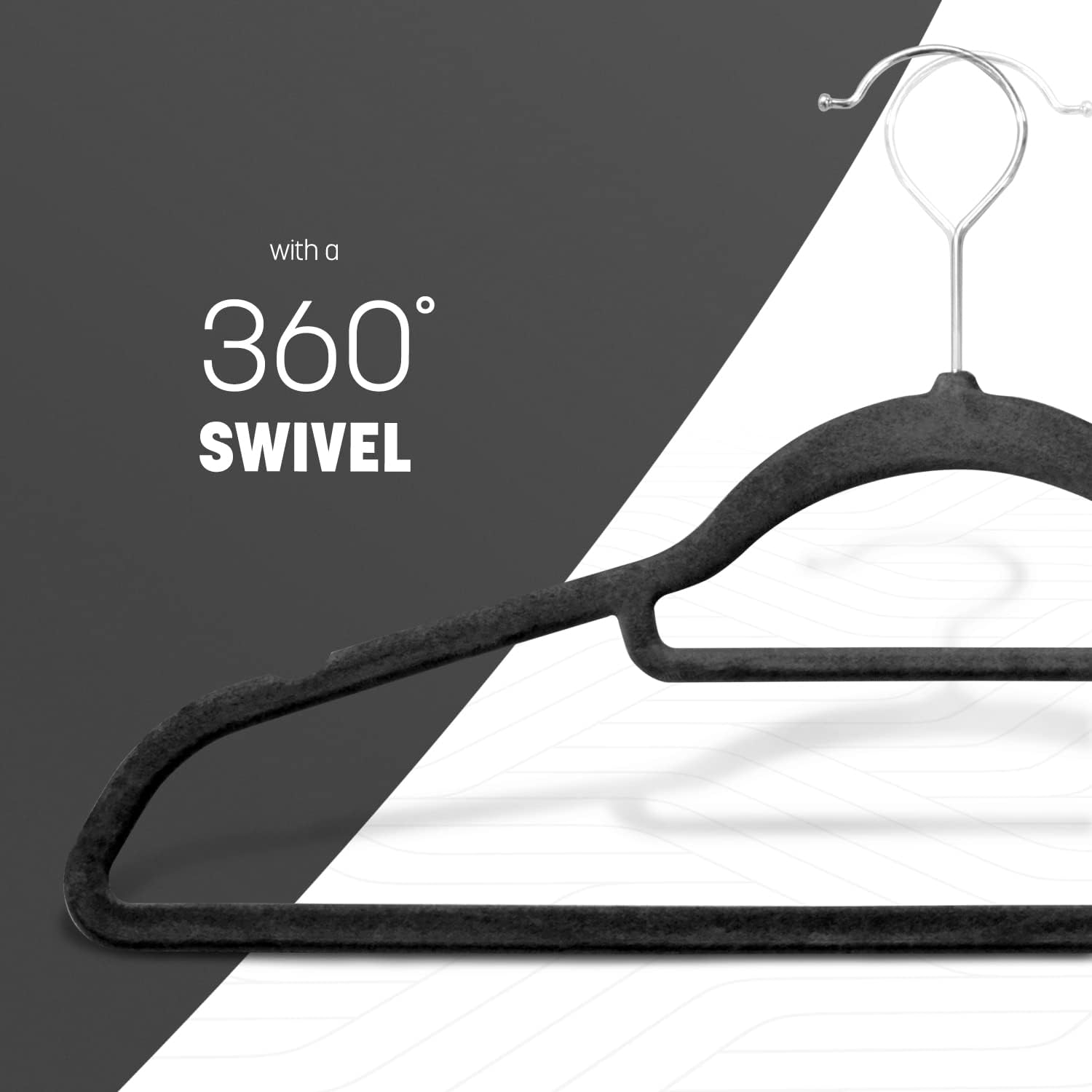 Thumbnail 4 de KEPLIN Velvet Hangers 50 Pack (Black) – Non-slip hangers with tie bar and 360° hook