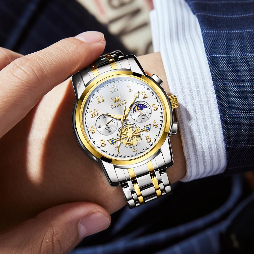Detalle 2 de OLEVS YKS-S-G2900GJ-JJB-CA Men's Chronograph Watch, Stainless Steel, Large Dial
