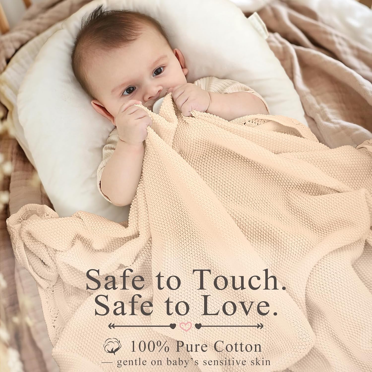 Detalle de Pinuotu Cotton Knitted Baby Blanket 40 x 31 in