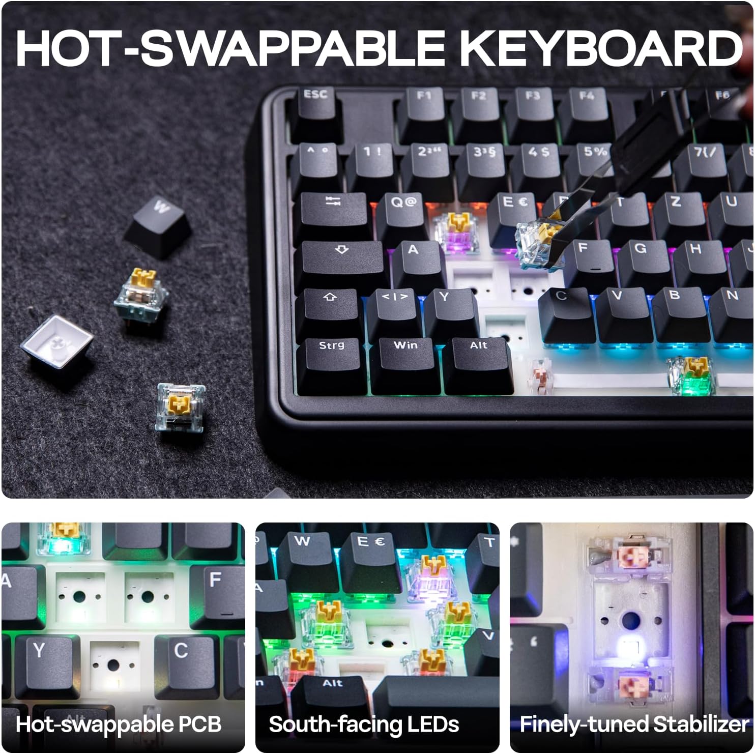Thumbnail 6 de EPOMAKER TH99 ISO-DE QWERTZ Mechanische Tastatur – kabellos, 96% mit Numpad, Gasket, RGB & 8000mAh Akku