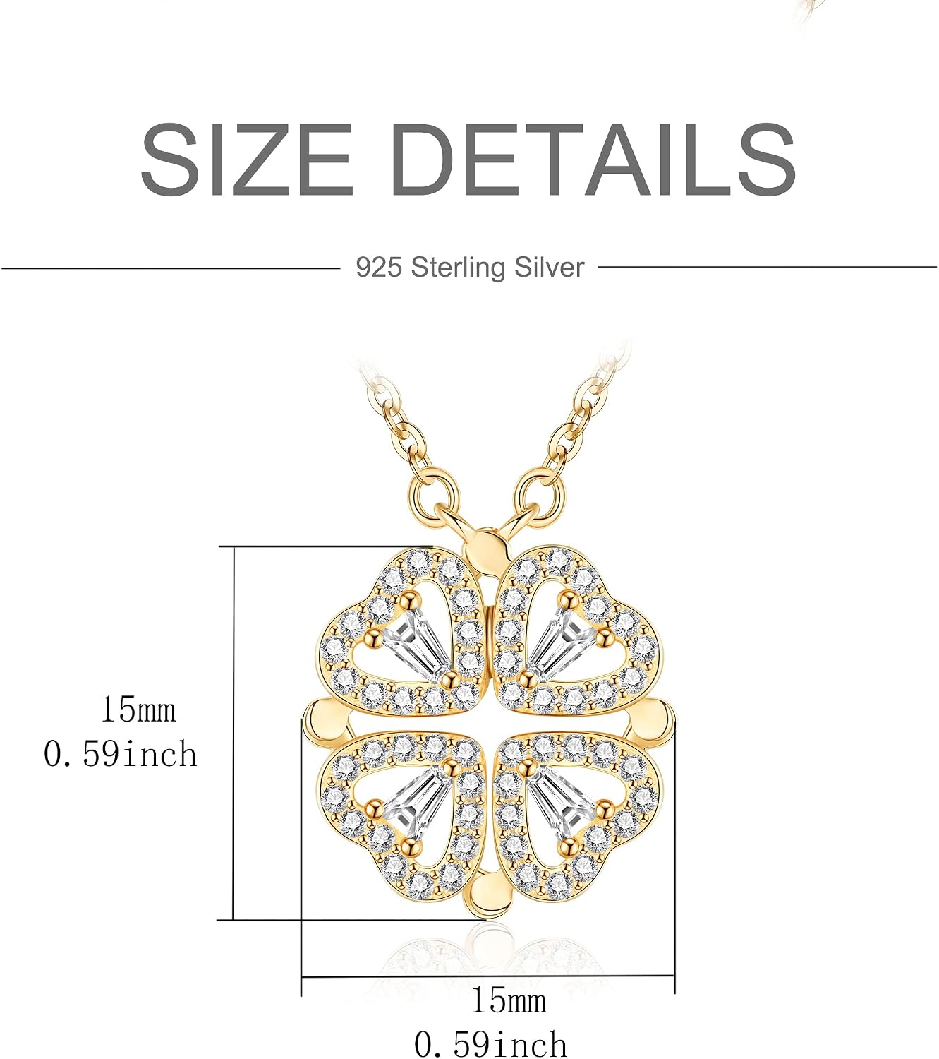 Detalle 2 de Jrêveinfini Collier trèfle à 4 feuilles en argent 925 pour femme (pendentif 15 mm) avec emballage cadeau